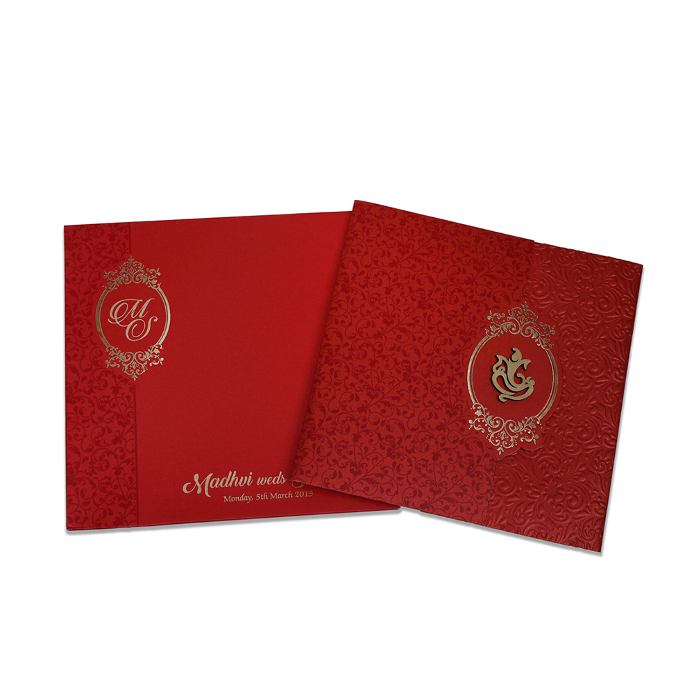 Gate fold Indian wedding Invitation in maroon with floral motifs - Click Image to Close
