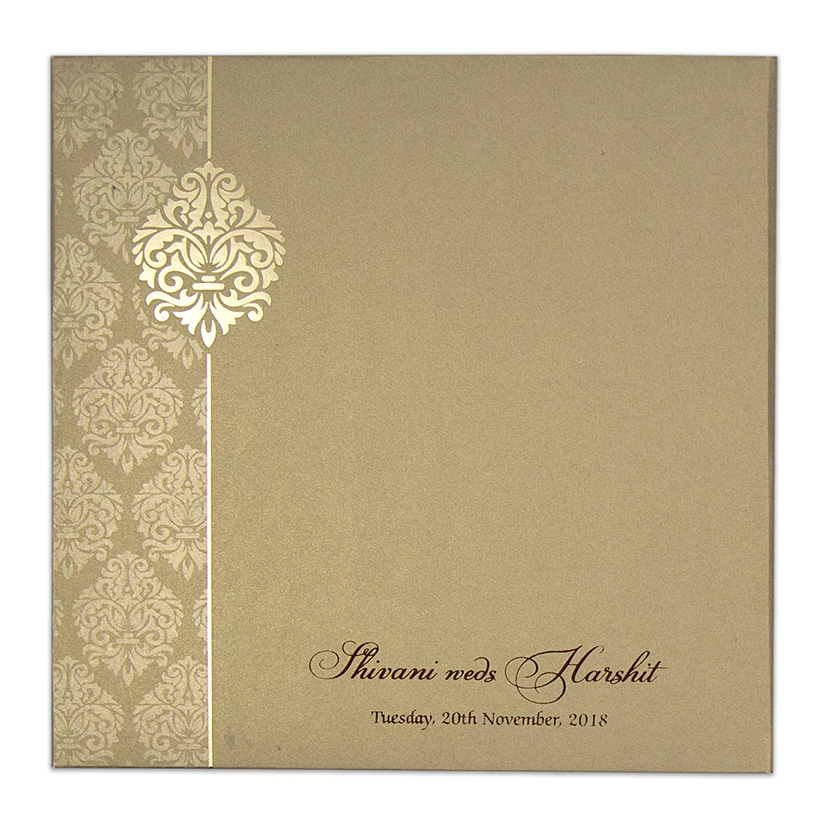 Gate fold Indian wedding invite in brown with floral motifs - Click Image to Close