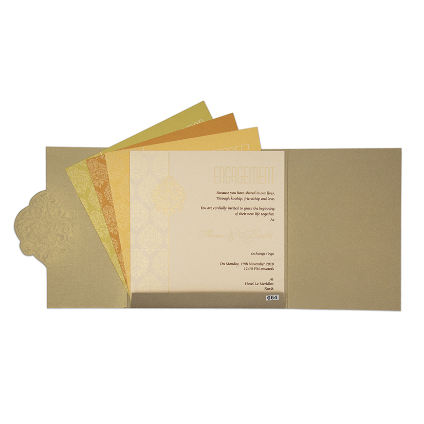 Gate fold Indian wedding invite in brown with floral motifs - Click Image to Close