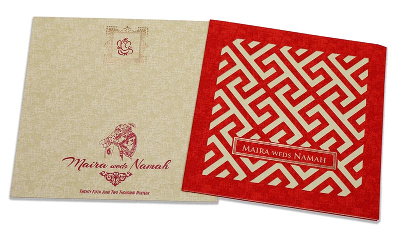Geometric design wedding invitation in red with marble effect - Click Image to Close