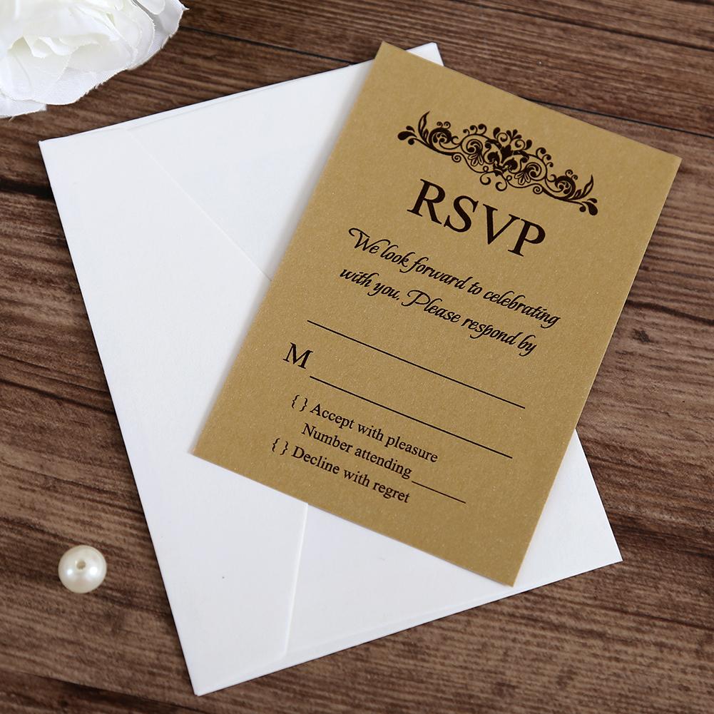 Gold colour RSVP card wedding stationery with envelope - Click Image to Close