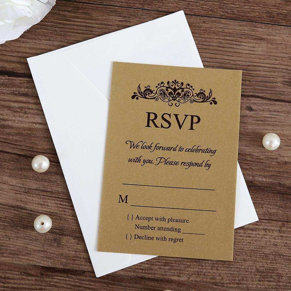 Gold colour RSVP card wedding stationery with envelope