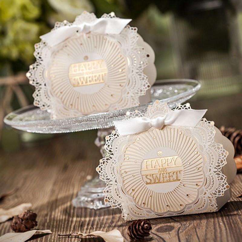 Golden and white Laser cut Design gift boxes with lace - Click Image to Close