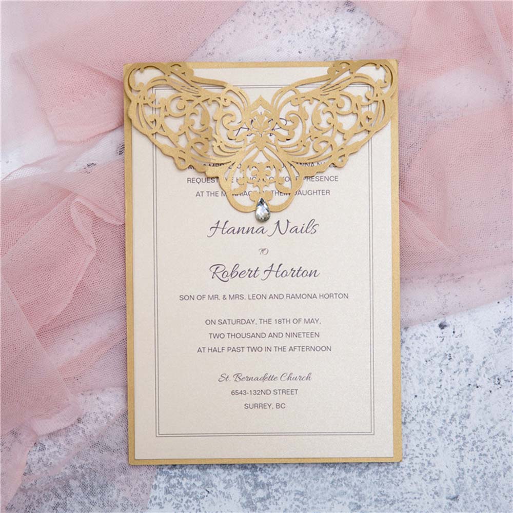 Golden colour laser cut reception & wedding invitation - Click Image to Close