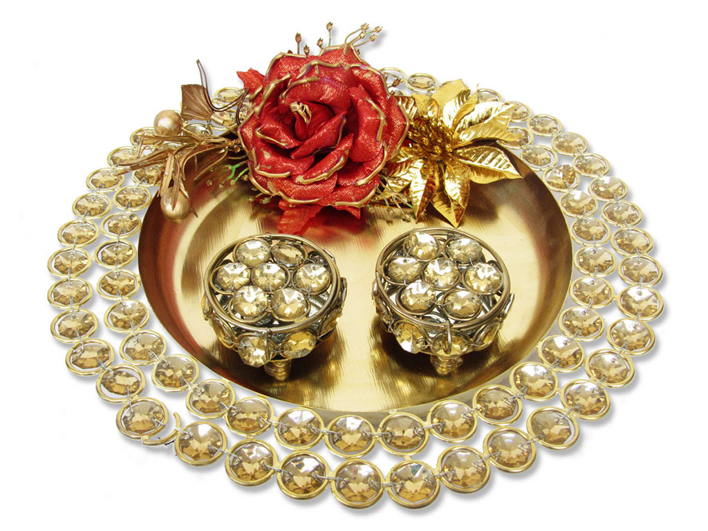 Golden Stone Studded Ring Platter with Ring Cases - Click Image to Close