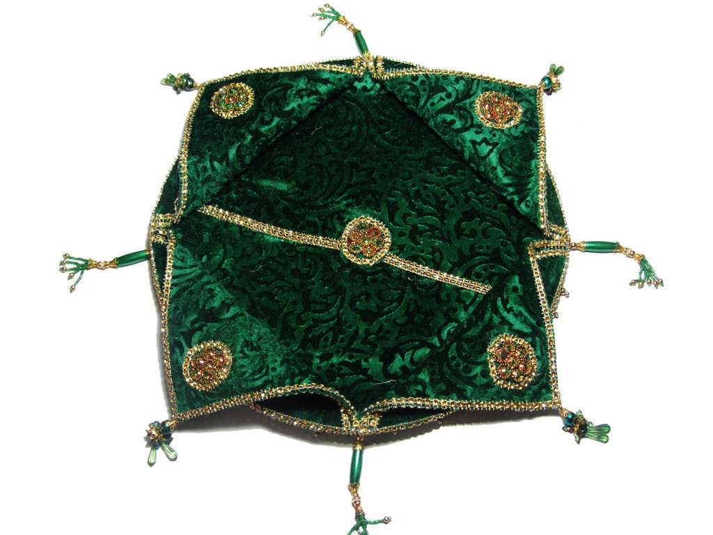 Green velvet Puja Thali ( 14.5 inch ) - Click Image to Close