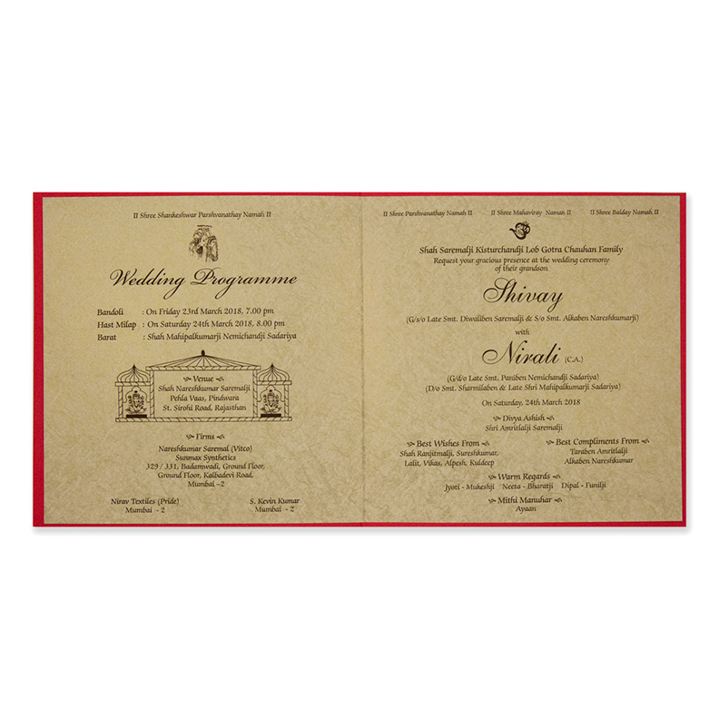 Greeting card style laser cut invite in red & golden - Click Image to Close