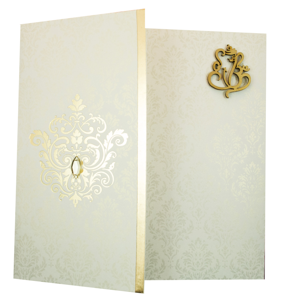 Hindu Wedding Invitation Card in Ivory Ganesha Symbol