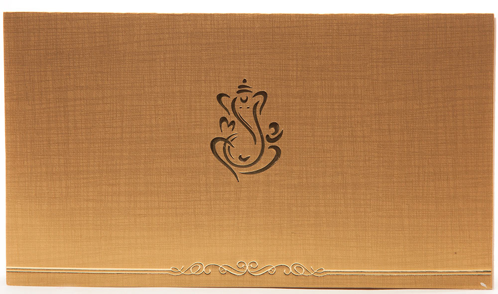 Hindu Wedding Invitation In Golden Beige With Ganesha