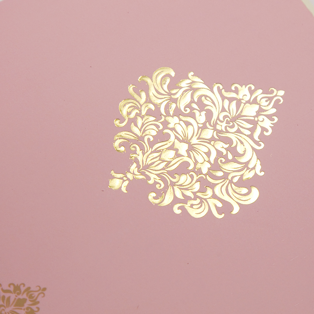 Indian wedding card in baby pink with floral motifs - Click Image to Close