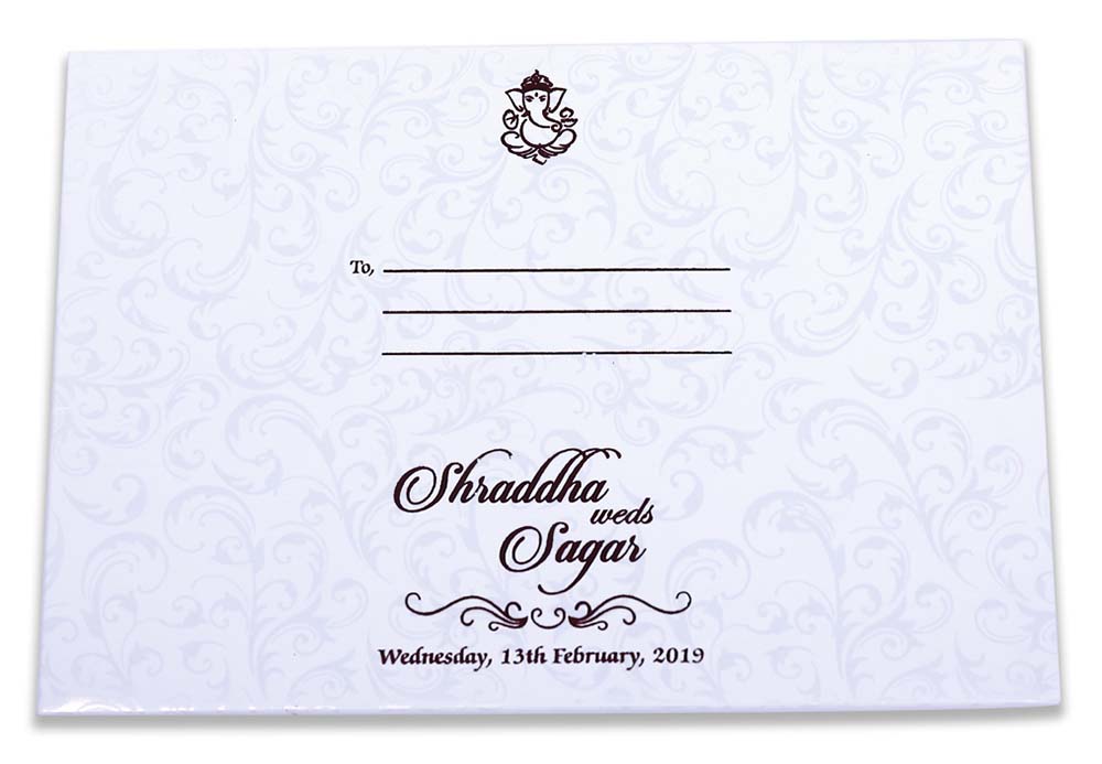 Indian wedding card in crumpled royal blue satin finish - Click Image to Close