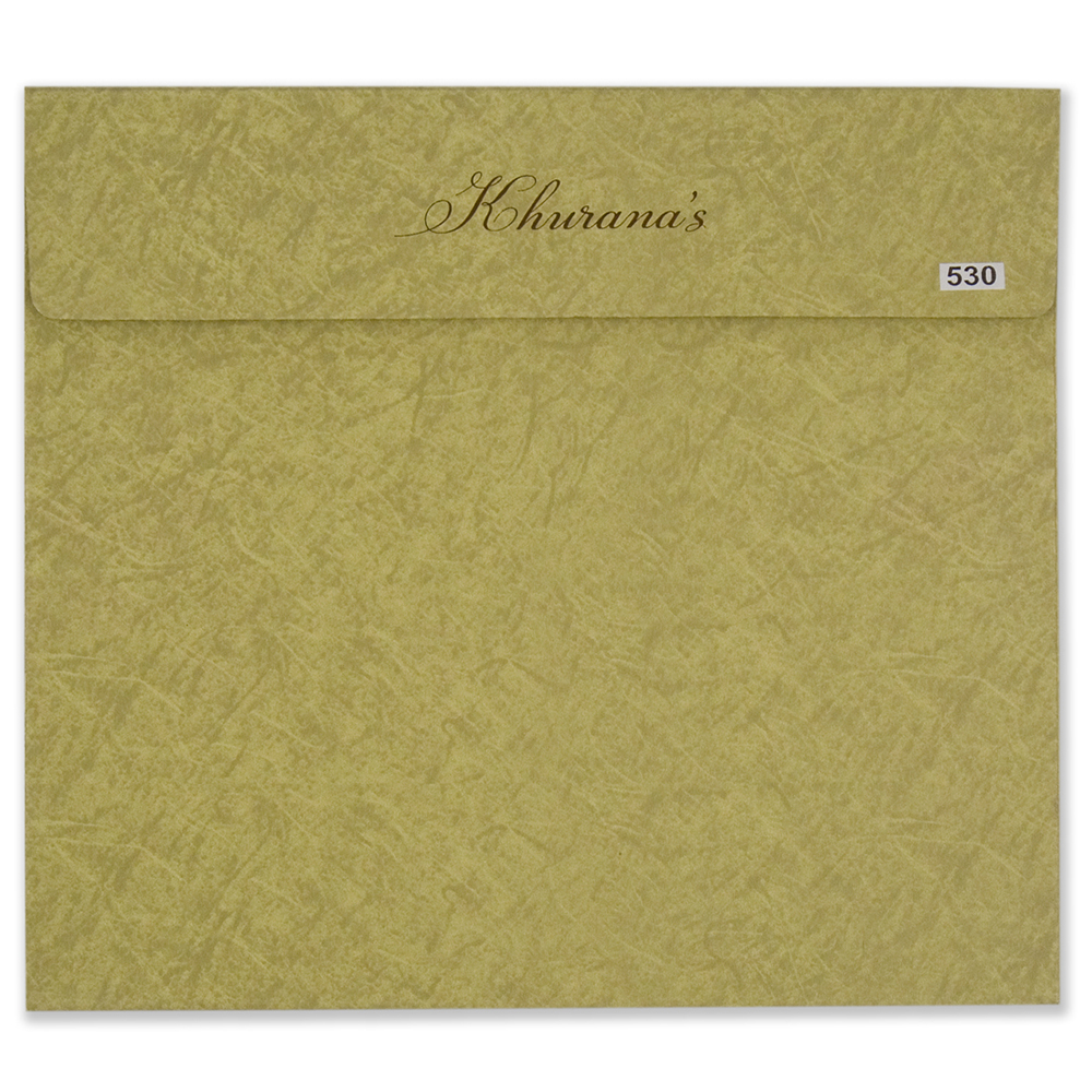 Indian wedding card in green embossed motifs and laser cut design - Click Image to Close