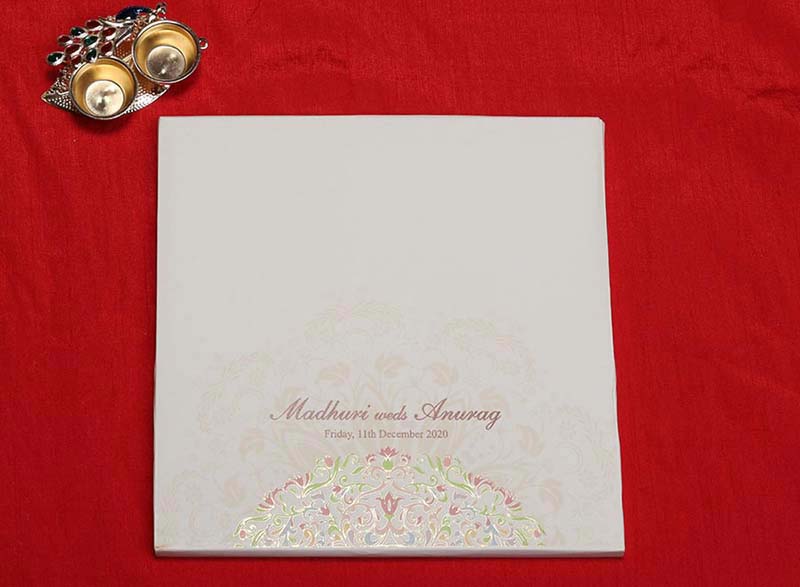 Indian Wedding Card in Self Floral Design - Click Image to Close