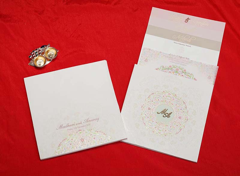 Indian Wedding Card in Self Floral Design - Click Image to Close