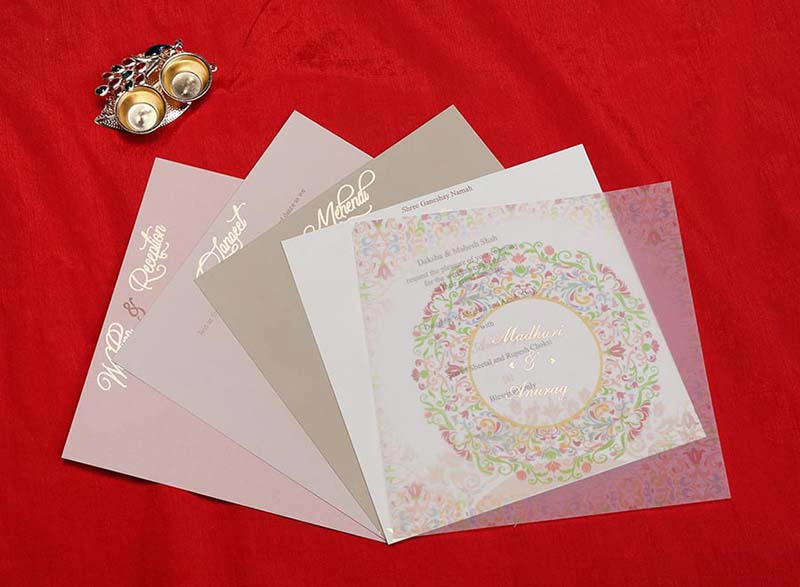 Indian Wedding Card in Self Floral Design - Click Image to Close