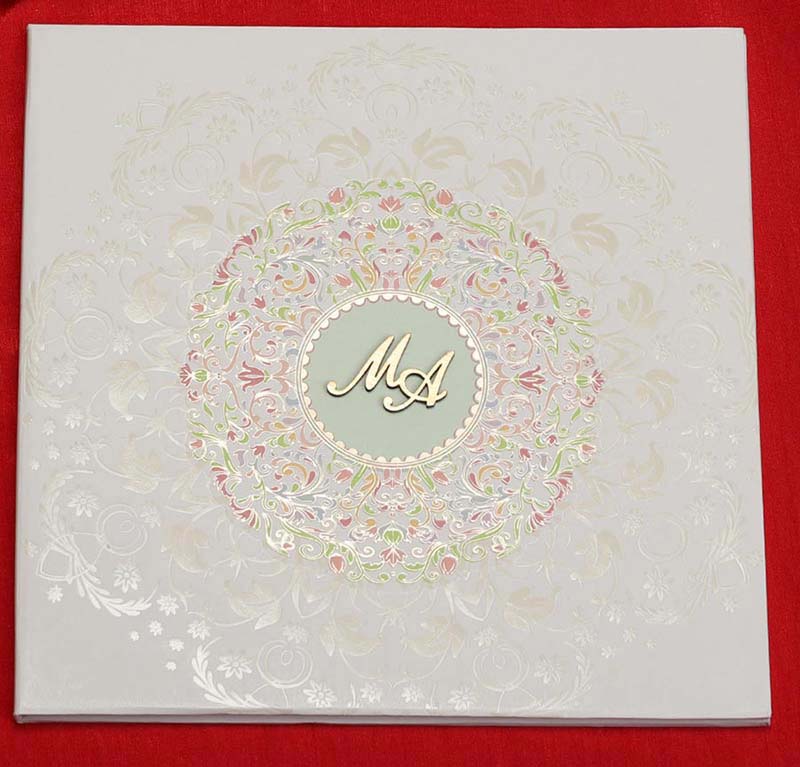 Indian Wedding Card in Self Floral Design - Click Image to Close