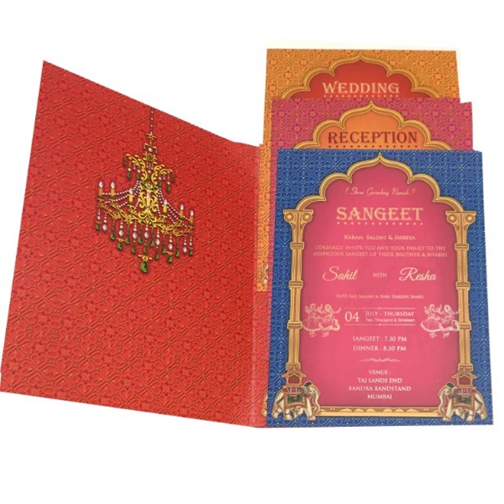 Indian wedding card in vibrant colours and royal elephants - Click Image to Close