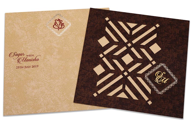Indian wedding card with laser cut Geometric pattern in brown - Click Image to Close