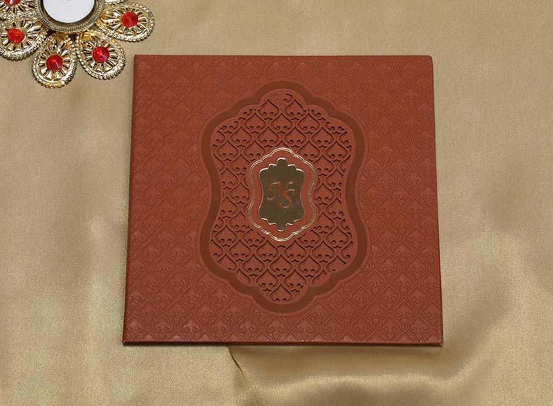 Indian Wedding Invitation Card in Brick Red Colour - Click Image to Close