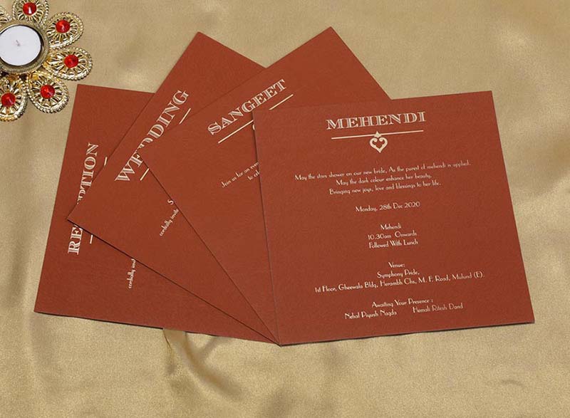 Indian Wedding Invitation Card in Brick Red Colour - Click Image to Close