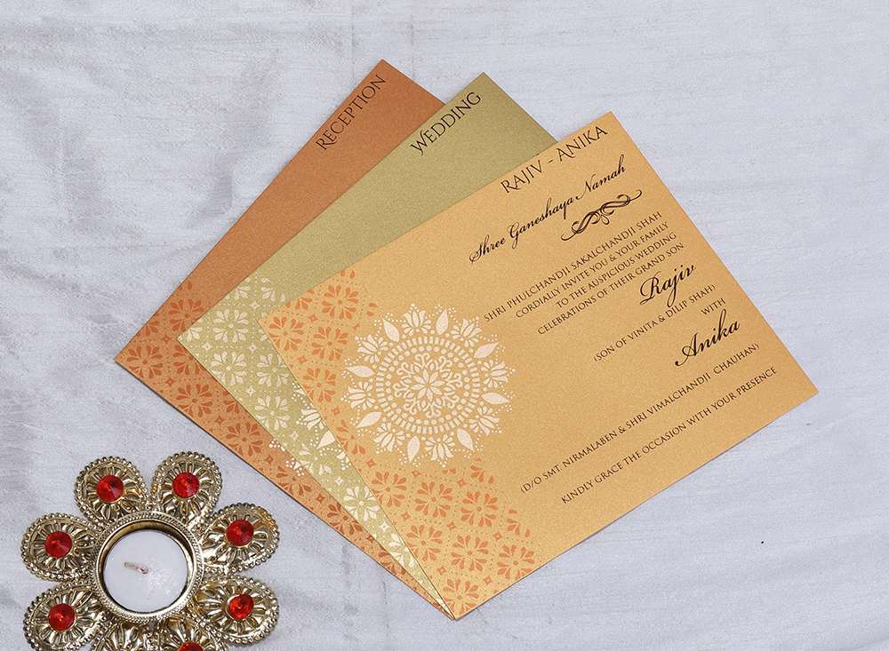 Indian wedding invitation in blue with designer motifs - Click Image to Close