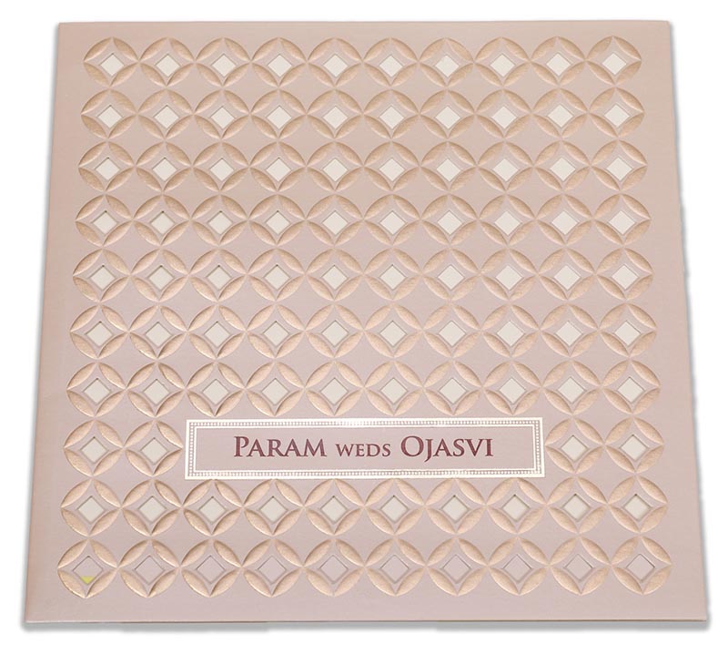 Indian wedding invitation in laser cut geometric pattern in tan colour - Click Image to Close