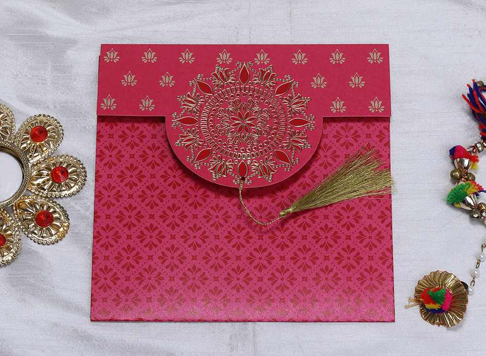 Indian wedding invitation in pink with designer motifs - Click Image to Close