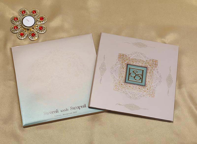 Indian Wedding Invitation in Shades of Dusty Pink & Blue - Click Image to Close