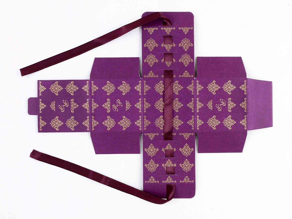Indian Wedding Party Favor Box in Purple with the Ribbons - Click Image to Close