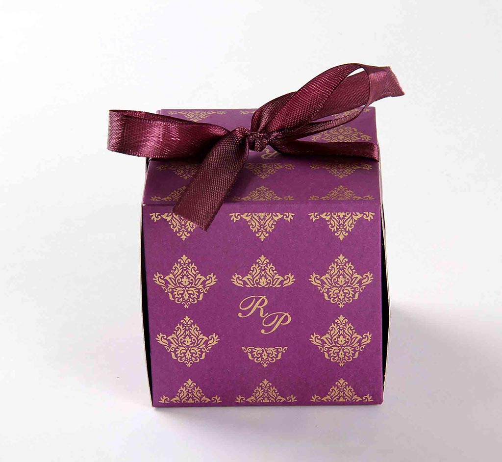 Indian Wedding Party Favor Box in Purple with the Ribbons - Click Image to Close