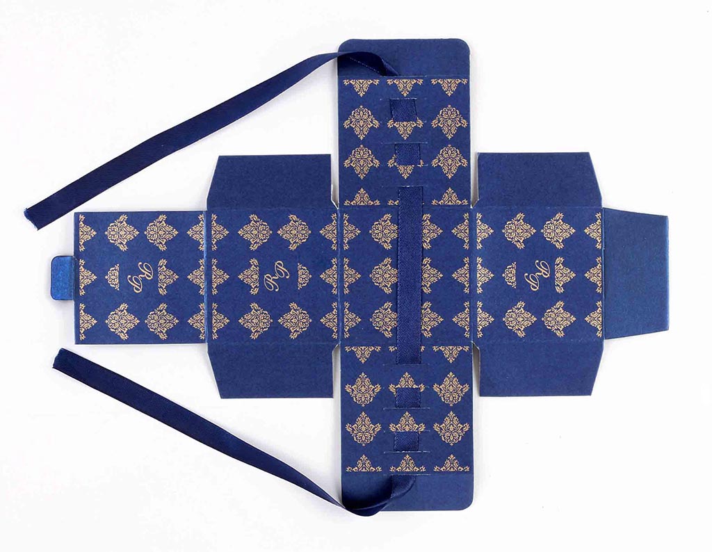 Indian Wedding Party Favor Box in Royal Blue with the Ribbons - Click Image to Close