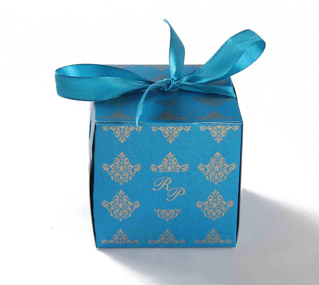 Indian Wedding Party Favor Box in Sky Blue with the Ribbons - Click Image to Close