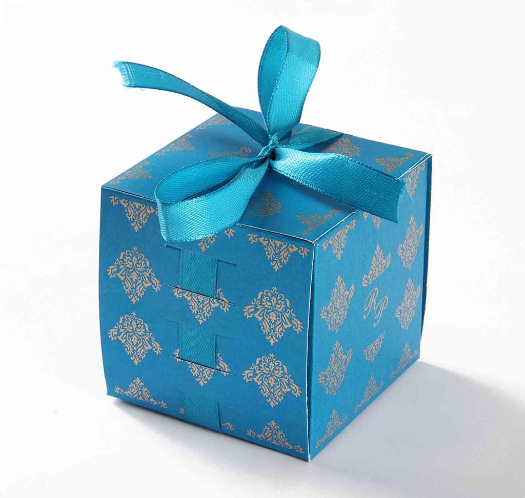 Indian Wedding Party Favor Box in Sky Blue with the Ribbons - Click Image to Close