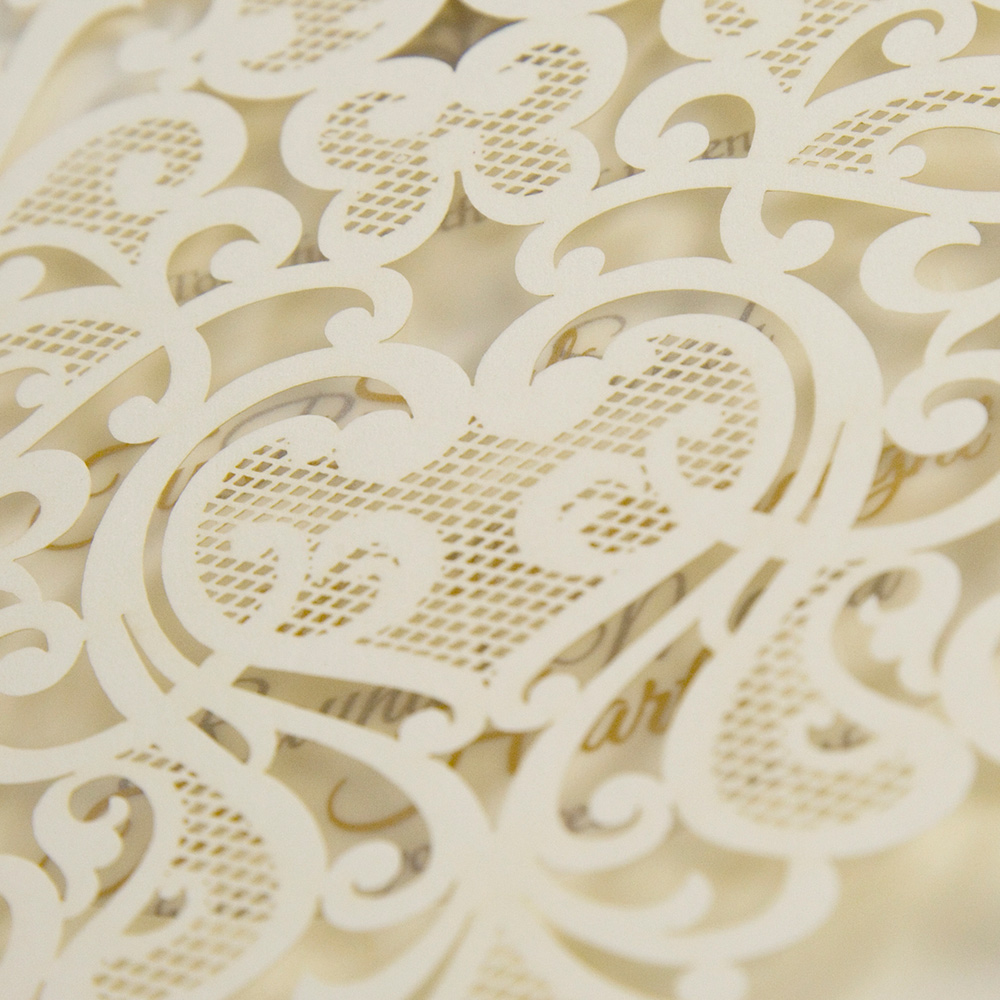 Intricate laser cut design wedding invitation card in cream colour - Click Image to Close