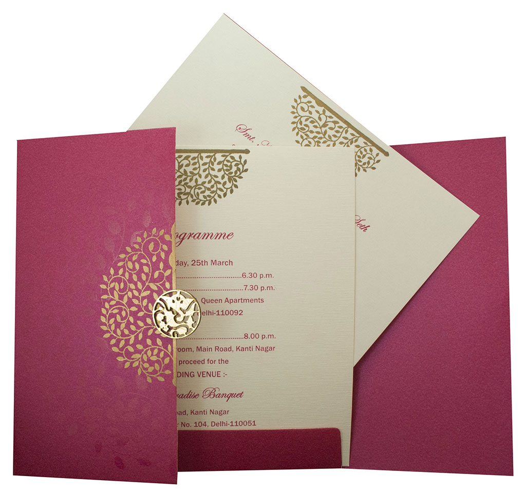 Invite in Pink with a Gate fold and Laser cut Ganesha - Click Image to Close