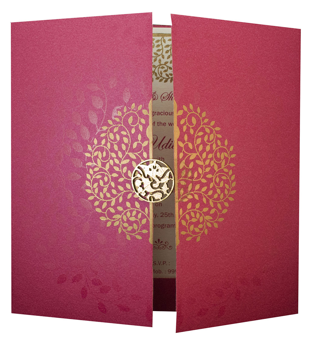 Invite in Pink with a Gate fold and Laser cut Ganesha - Click Image to Close