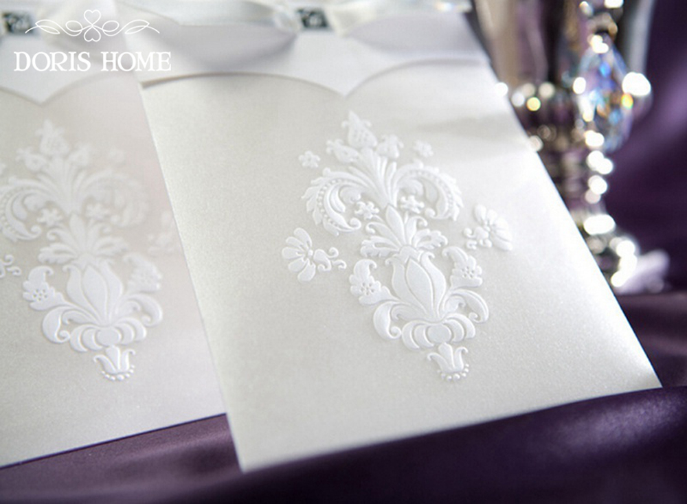 Ivory Floral Pattern with Bow knot Engagement Wedding Card - Click Image to Close