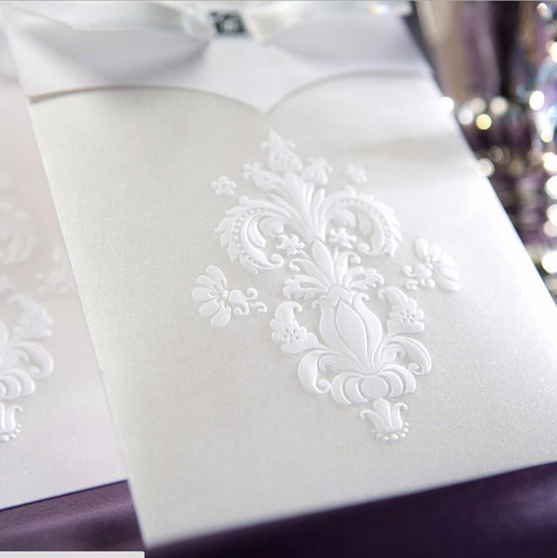Ivory White Floral Pattern Engagement Wedding Invitation with Bowknot - Click Image to Close