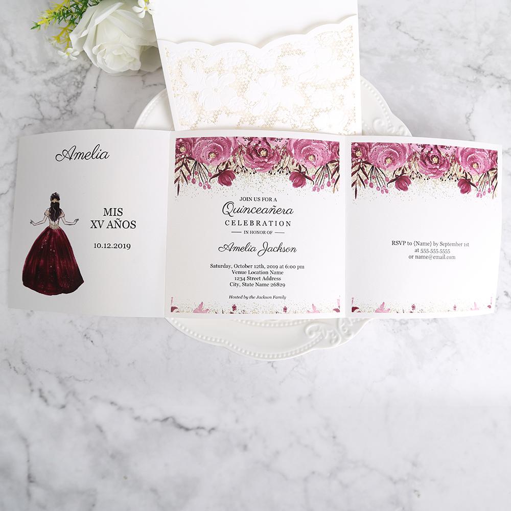 Ivory White Small Pearl Lace Wedding Invitation Cards - Click Image to Close