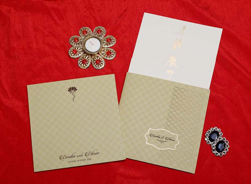 Laser cut Indian wedding Card in Light Olive Green colour - Click Image to Close