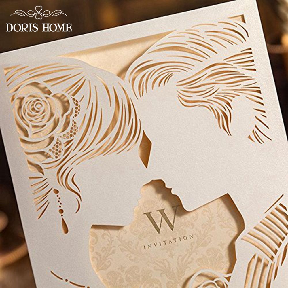 Laser Cut Ivory Bride & Groom Wedding Invitations - Click Image to Close