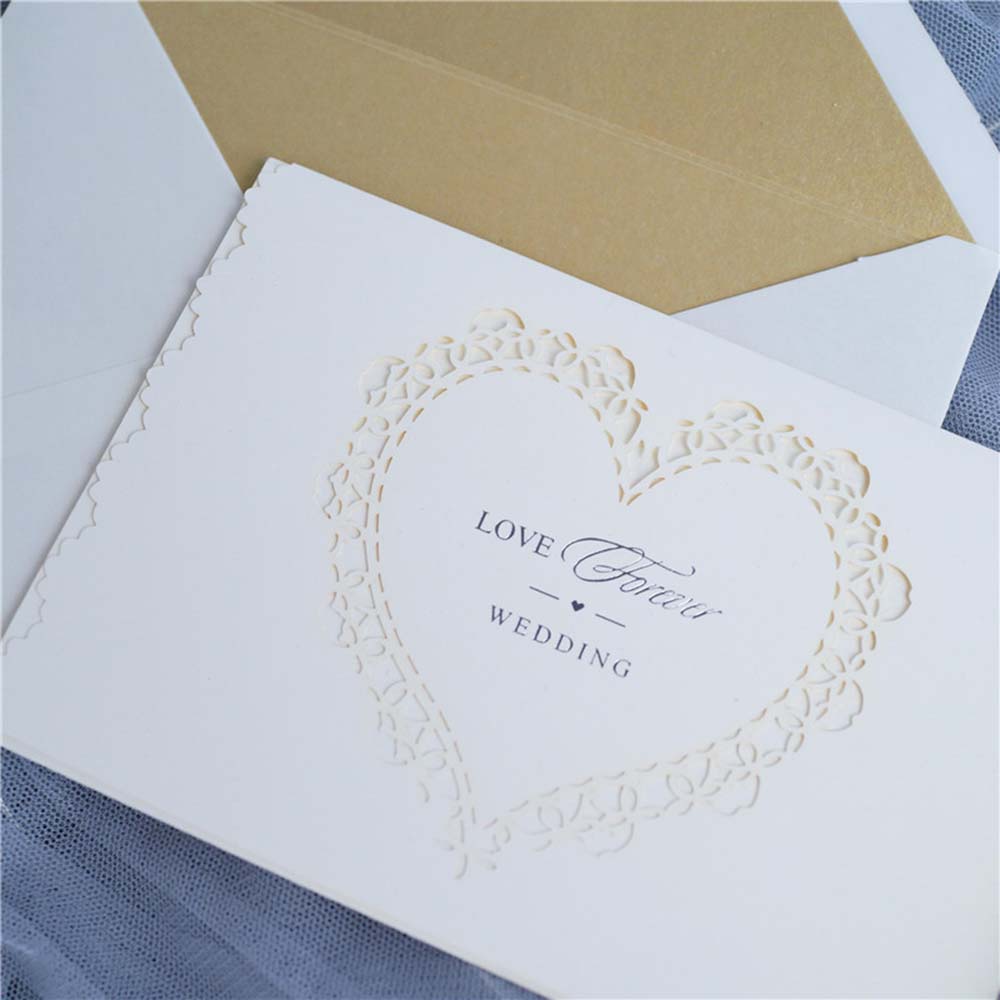 Laser cut wedding invitation in Ivory glitter and a beautiful heart cutout - Click Image to Close