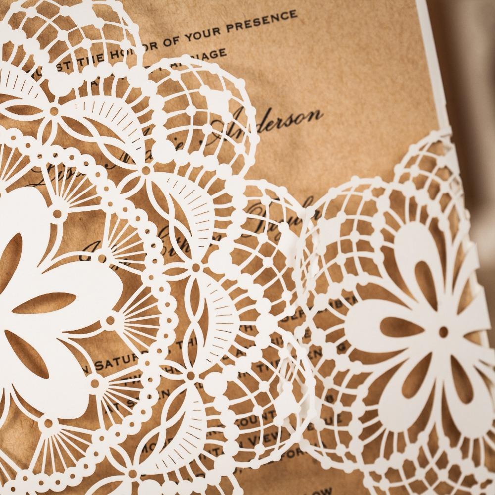Laser cut wedding invitation with intricate flower mesh design - Click Image to Close