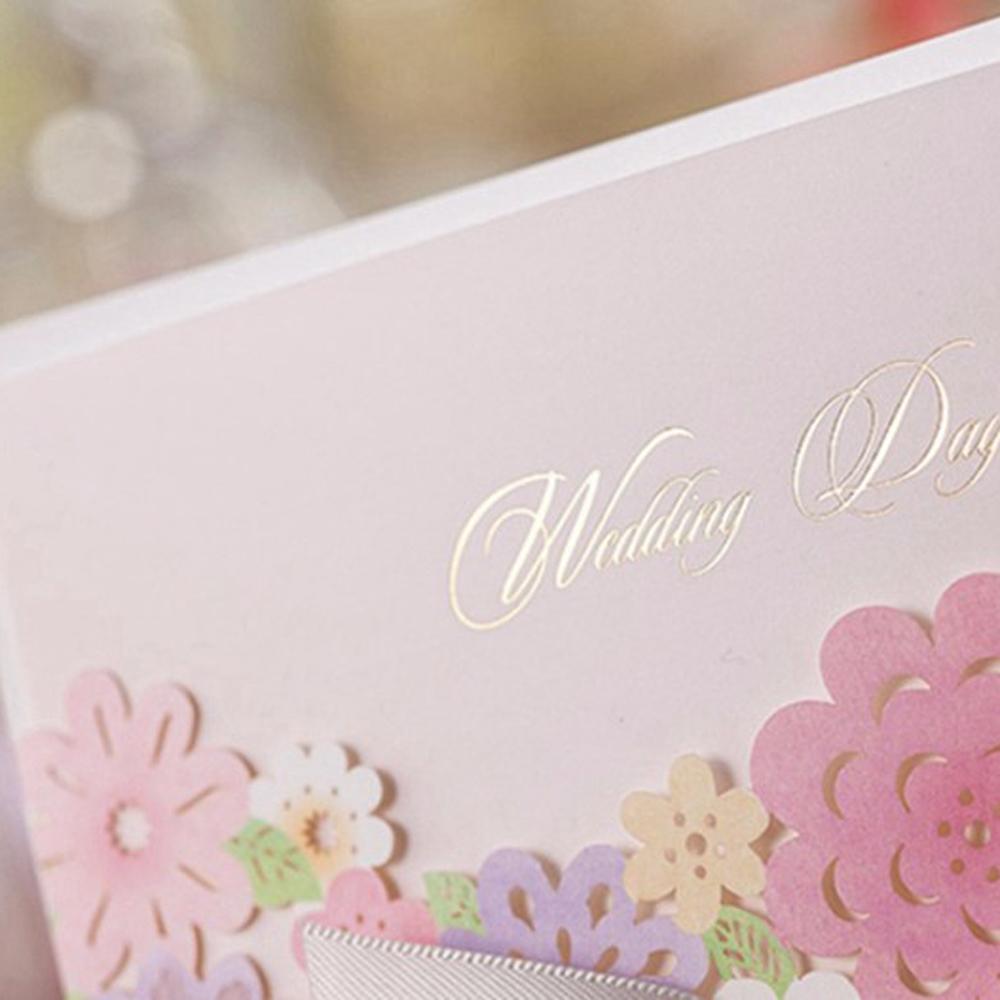 Laser Cut Wedding Invitation with multi colour flowers & bowknot - Click Image to Close