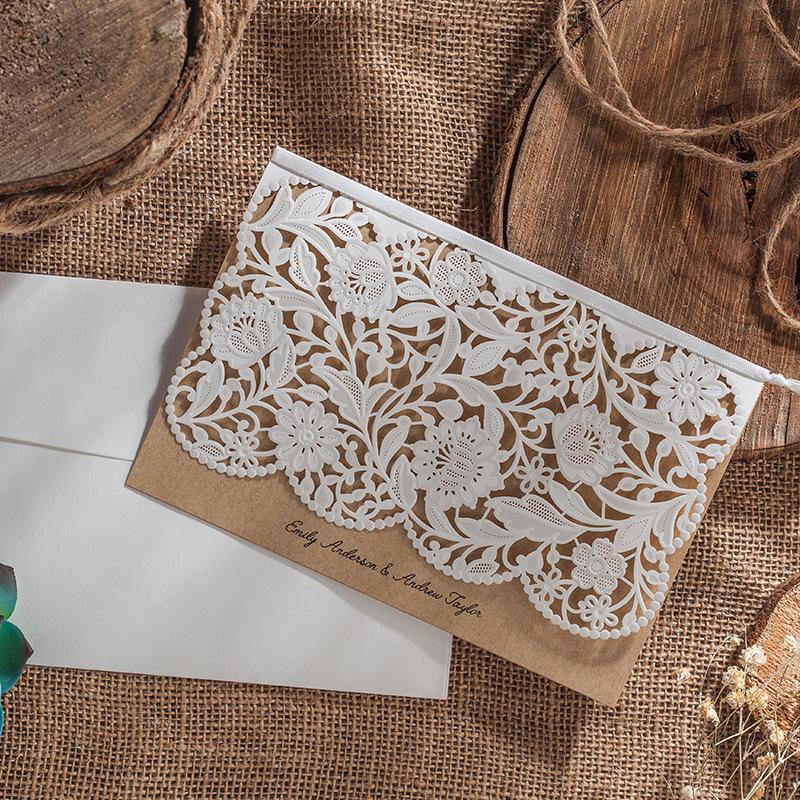 Laser Cut Wedding Invitation with White Floral design - Click Image to Close