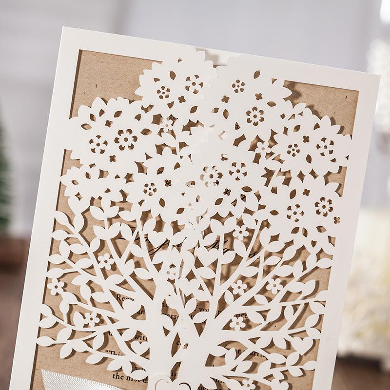 Lasercut engagement or wedding invitation with elegant tree design - Click Image to Close