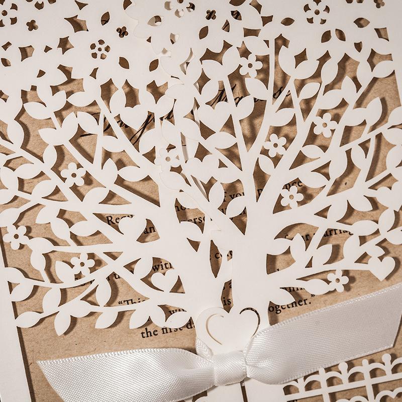 Lasercut engagement or wedding invitation with elegant tree design - Click Image to Close