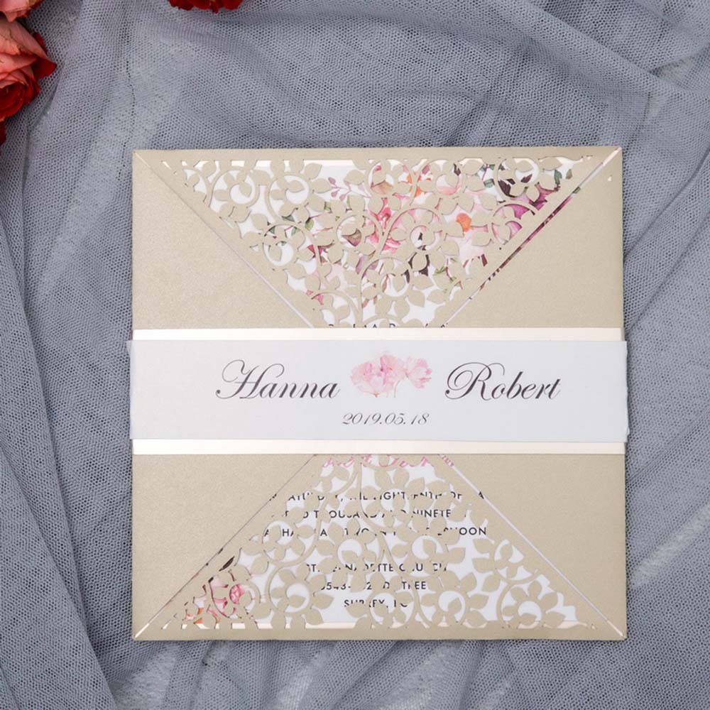 Laurel Leaf Swirls Designer Laser Cut Wedding Invitation cards - Click Image to Close