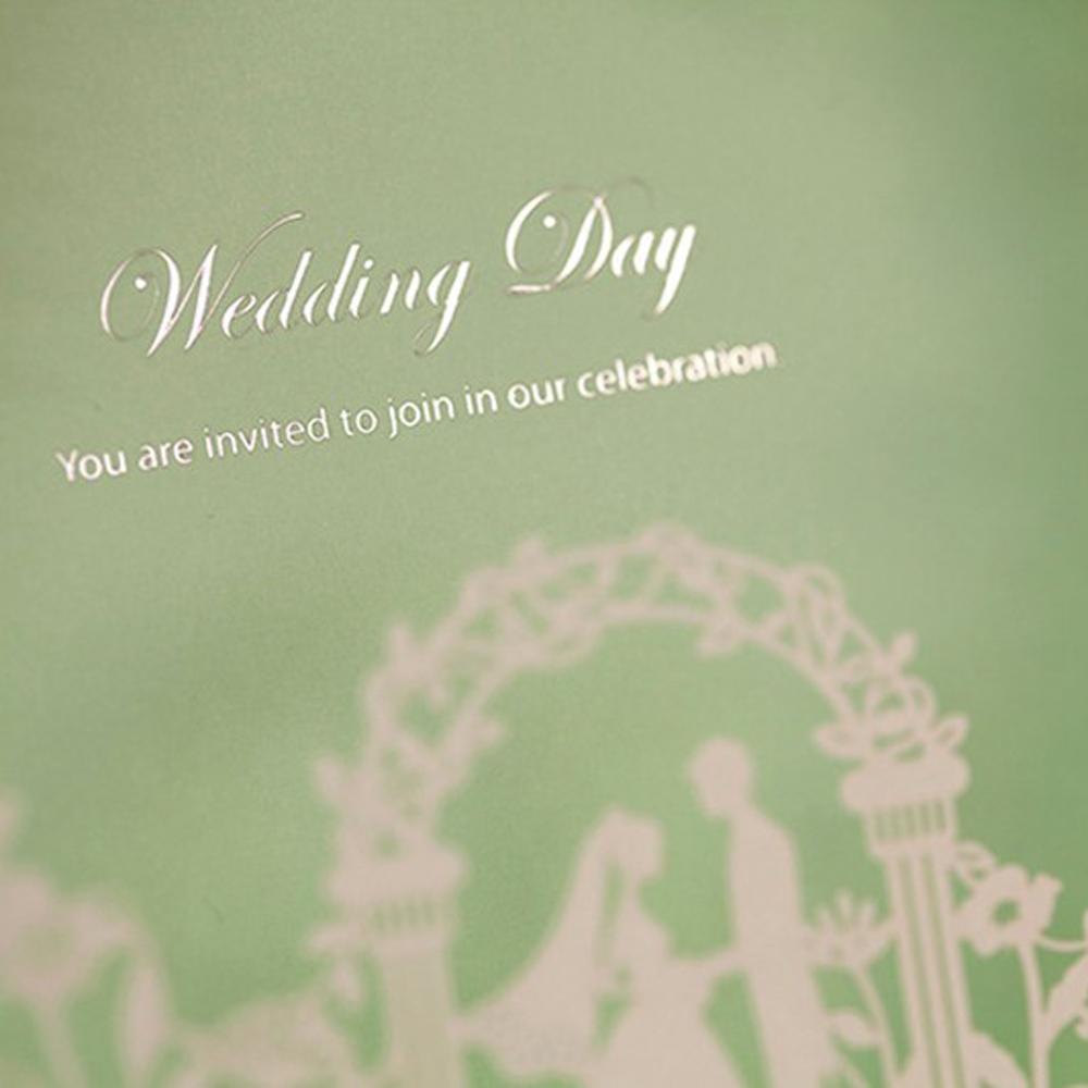 Light Green Spring Laser Cut Wedding invitation Cards with Bride & Groom - Click Image to Close
