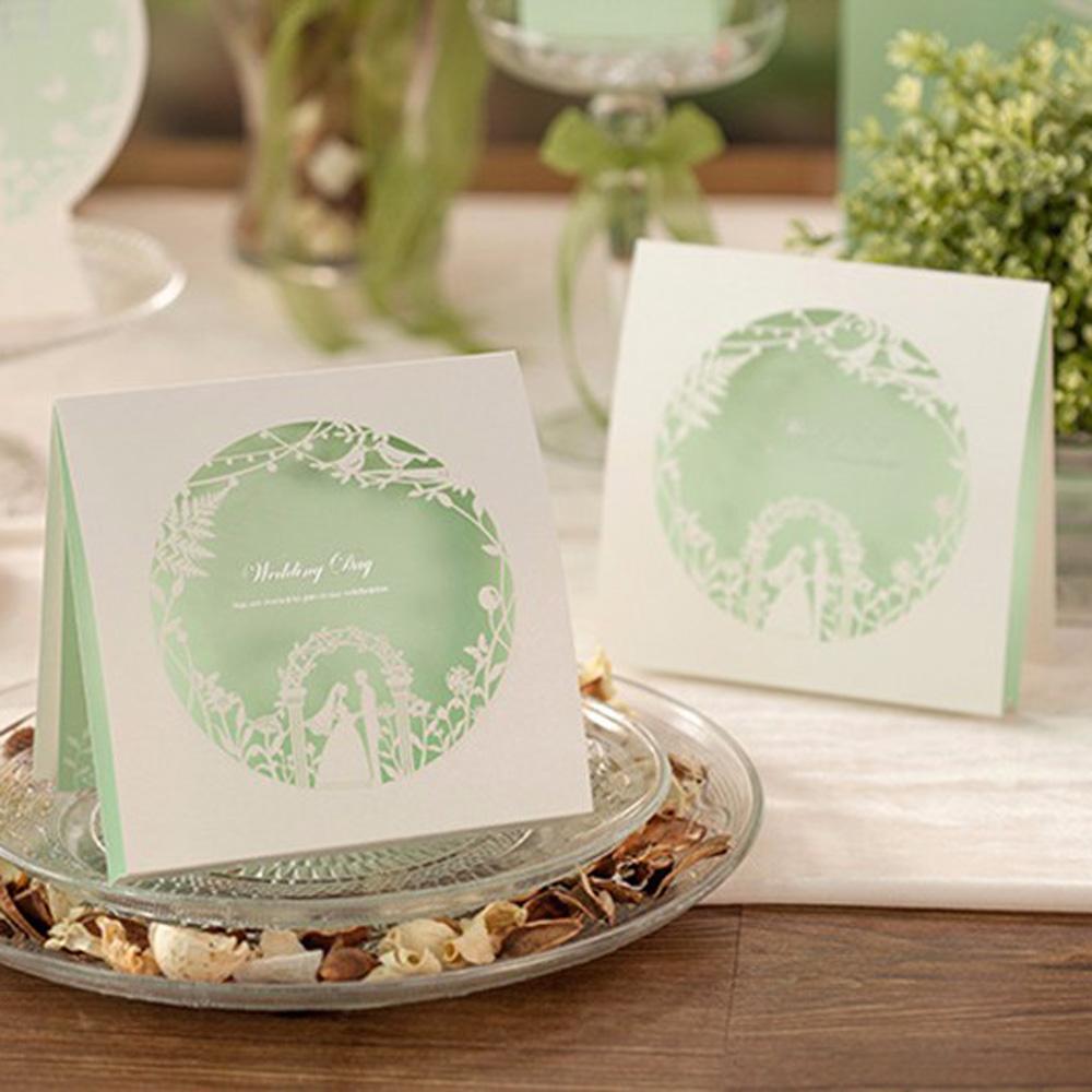 Light Green Spring Laser Cut Wedding invitation Cards with Bride & Groom - Click Image to Close